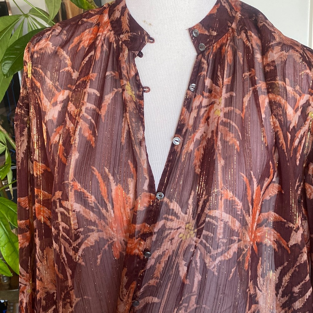 Scotch & Soda Mock Neck Chiffon Button Up Blouse